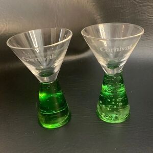 Carnival Green Hand Blown 2 Ounces Each Shot Glasses Bar Accessories Cruising